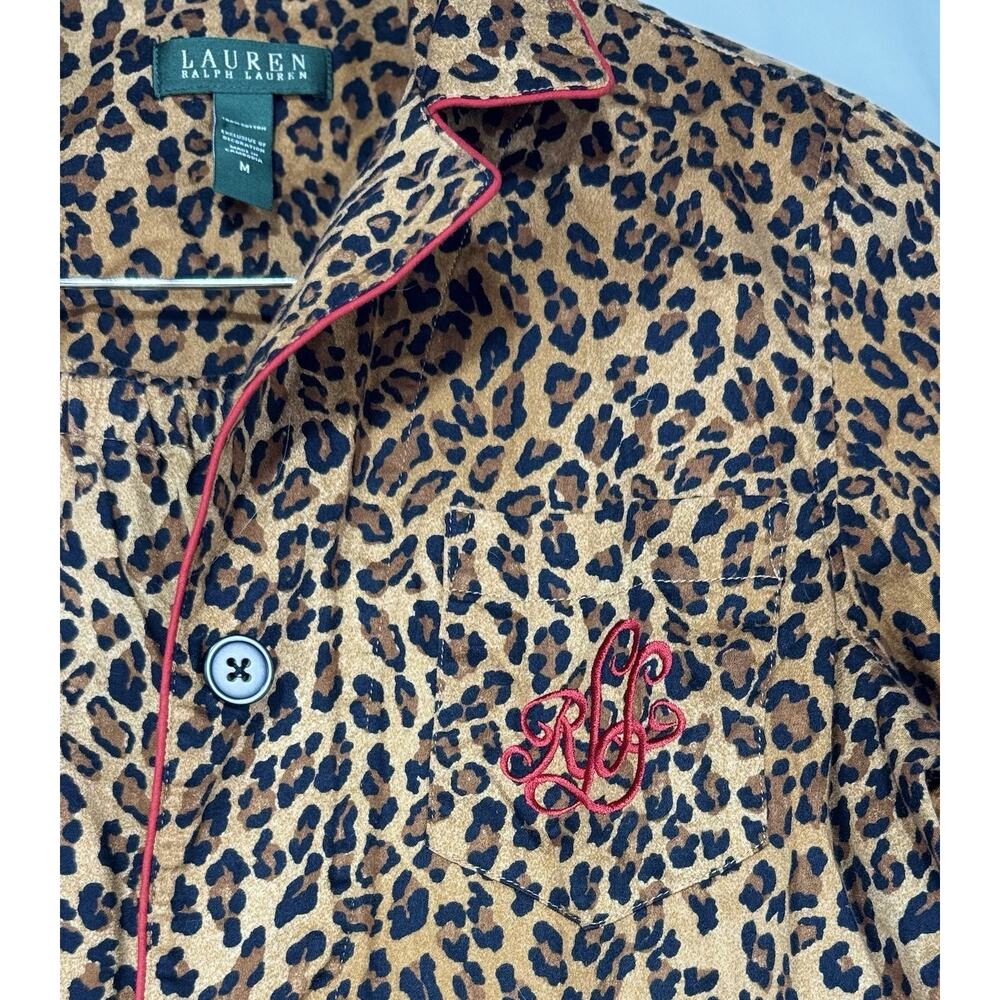 Lauren Ralph Lauren Leopard Print Pajama Set Women's Medium 2pc - Picture 4 of 10